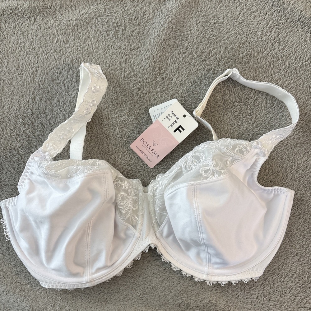 Rosa Faia Scarlett Bra 38F White Lace Trim Underwire Beautyfull 5648 NWT Read